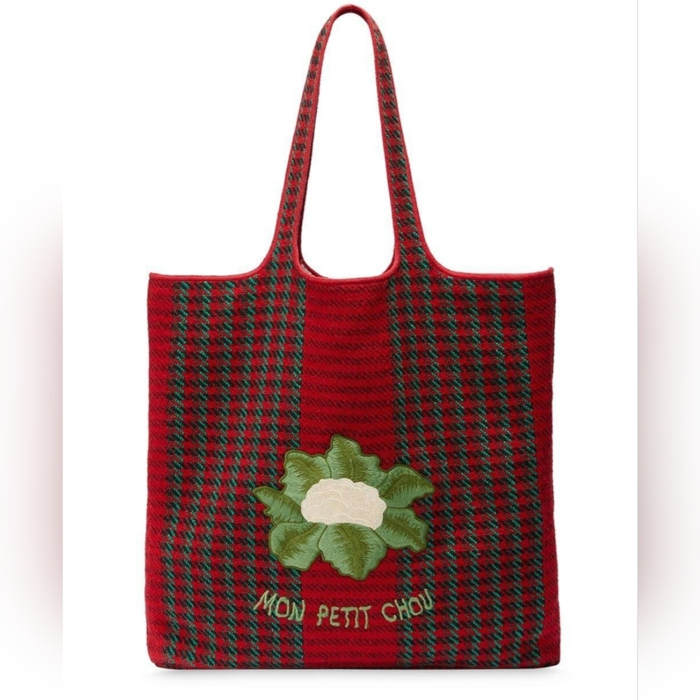 Authentic Gucci cauliflower embroidered houndstooth and stripe Wool tote bag - Picture 1 of 16